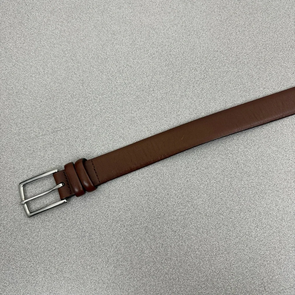 Polo Ralph Lauren Belt Mens 34 Brown Leather Silver Tone Buckle Dress Casual